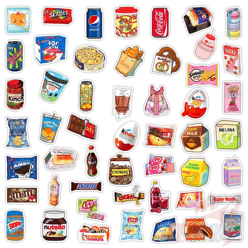 Sticker Design: Food series including Chips, Drinks, Sweets